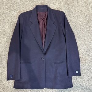 Vtg Galleria Sport Dark Purple 100% Wool Blazer Jacket Made In USA Women’s US 4